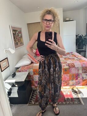 Free People Black Floral Boho  Balloon Harem Pant XS